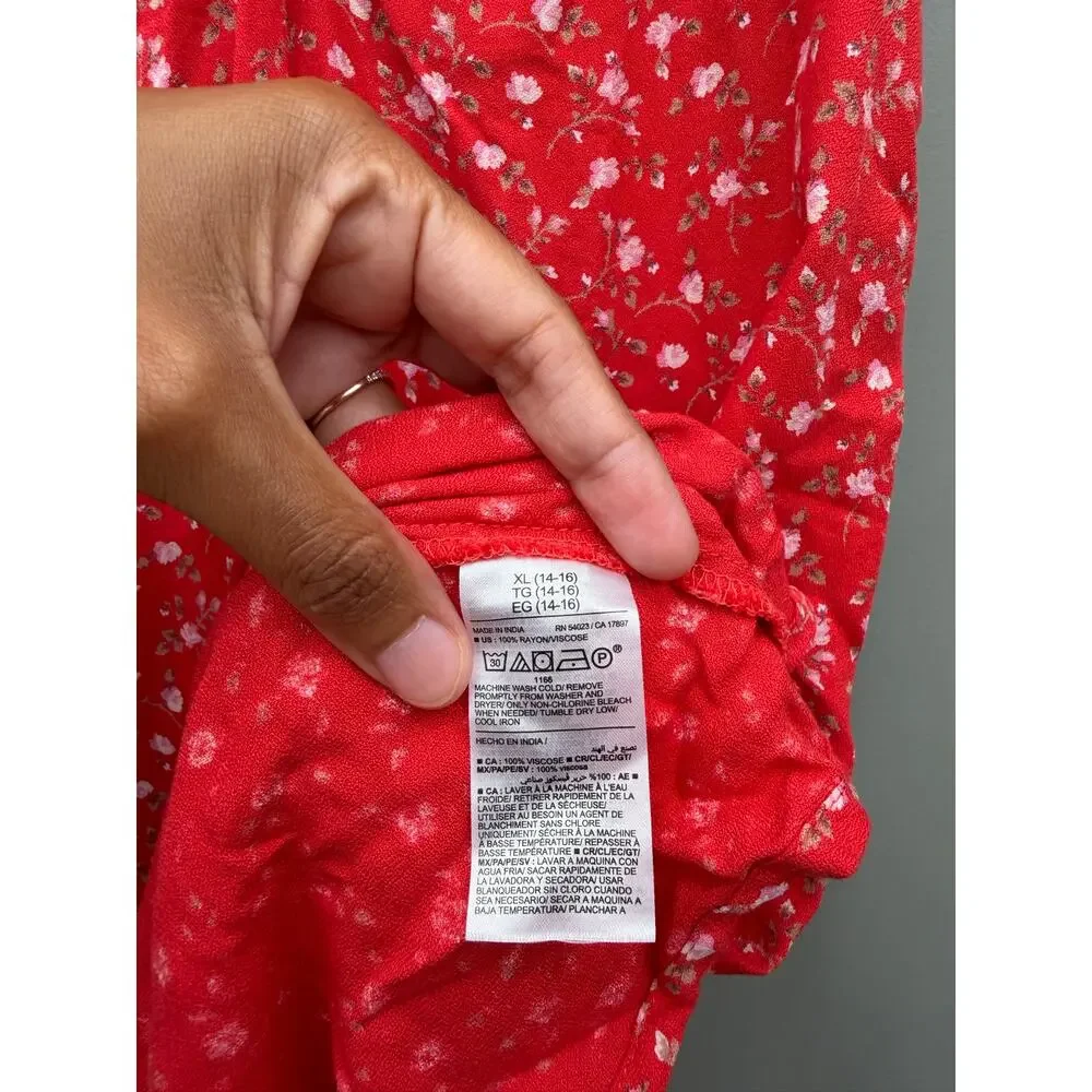 Old Navy Girls XL 14-16 Floral Mini Dress Red Puff Sleeve Cottagecore